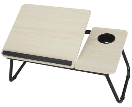 BALLSHOP Table de Lit Pliable pour Ordinateur Portable 55x32cm Plateau Multifonction avec Porte-Gobelet Bureau Portable pour Lecture Petit-Déjeuner (Couleur du Bois Brut) (Couleur du Bois Brut)