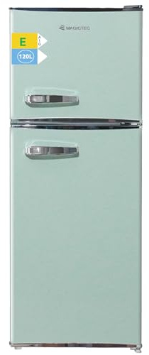 magictec Frigo vintage,Retro réfrigérateur congelateur | 120 L (88 L/32 L congelateur) | Low Frost | Combiné refrigerateur congélateur | Design vintage | Éclairage LED | Vert matcha