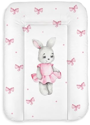 Matelas à langer 50x70 cm blanc avec lapin fille – imperméable & facile à nettoyer, doux pour nouveau-né – coussin à langer pour table à langer – matelas de change bébé