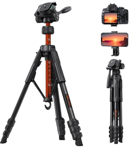 Lamicall Trípode para Cámara, Tripode para Móvil - [Patentadas Patas de Despliegue Rápido] [8KG Carga Máxima] 3 Vías Cabezal Panorámico, Soporte Cámara con Clip de Teléfono, para DSLR, iPhone y GoPro