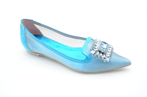 Generico Ballerina Donna Mesh Trasparente Blu con Cristalli, Punta Affusolata, Taglia 38