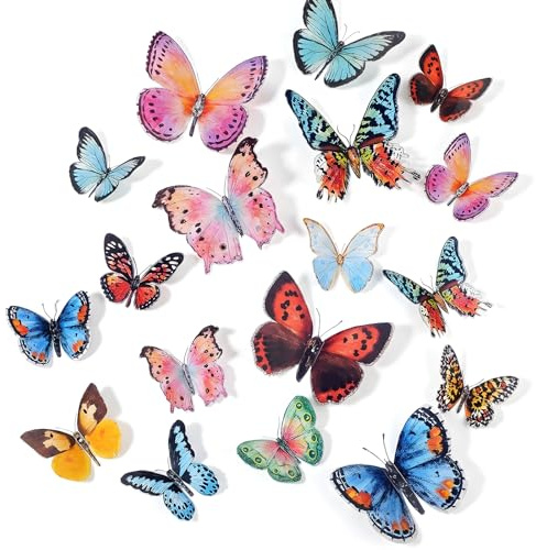 WJIAAA 36 Pcs 3D Butterflies Wall Sticker Watercolor, Butterfly Decoration | Wall Decor with Storage Box Adhesive Dots, 2 Sizes Peel Stick DIY Art Decor Crafts for Bedroom Wedding Party
