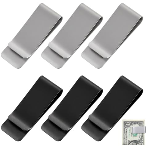 RAHHLIZS 6PCS Stainless Steel Money Clips for Men Women,Silver & Black | Metal money clip, 2 colors minimalist, holds cash, credit cards, business cards