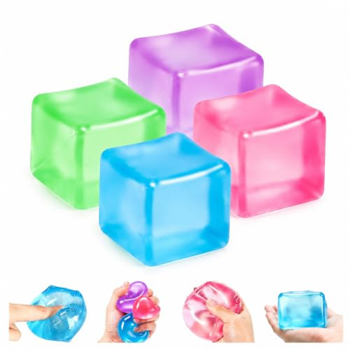 Aazhuoqimei 4Pcs Balle Anti-Stress Ice Cube,Squishy Cubes Ice Cube Fidget Toy,Cube Squishy Fidget sensoriel,Cube Squeeze Balls for Children and Adults
