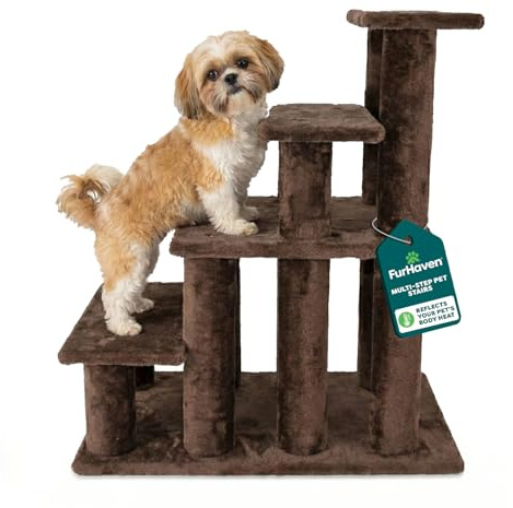 Furhaven Steady Paws Multi-Step Pet Stairs for High Beds & Sofas - Brown, 4-Step