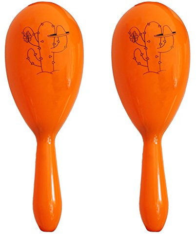Mexikanska maracas för fin klänning – inkluderar: 2 x matchande färgade maracas med svart kaktus tryck (orange)