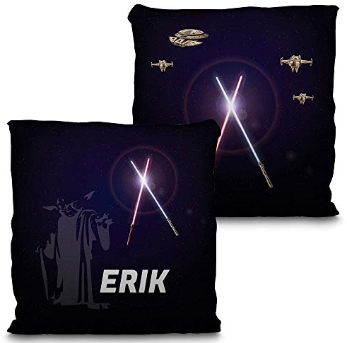 LolaPix Cuscino quadrato personalizzato con nome. Regalo per i fan, unico, originale ed esclusivo. Qualità premium Diverse dimensioni da scegliere. Riempi incluso. STAR WARS