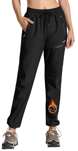 MOCOLY Pantalones Trekking Mujer Invierno Impermeable Montaña Senderismo Esquí Pantalones Térmicos con Forro Polar Pantalones Deportivos para Caza al Aire Libre Ciclismo Trabajo Negro S