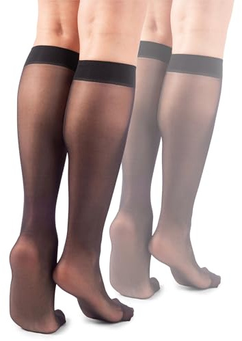 LORES Basic Medias de rodilla para mujer de 15 DEN Alta Pop Mate Semitransparente 2 pares Natalie, negro, Talla única