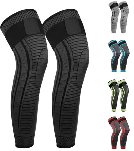 Ruilaibao Full Leg Compression Sleeves 2 Pack anti Sliping Ventilation Long Knee Support with Wraps for Men and Women Long Knee Compression Sleeve for ACJ, Meniscus Tear, Arthritis (Black, X-Large)