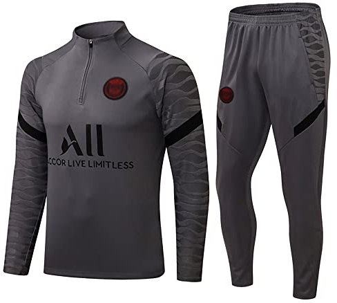 WDDWYHLL Paris Fußball Trainingsanzug, Fußballclub Herren Langarm-Sportbekleidung Atmungsaktives Sporttraining Fitness Laufanzug Trainingsanzug Jogginganzug Anzug Jungen,Grau 1,M