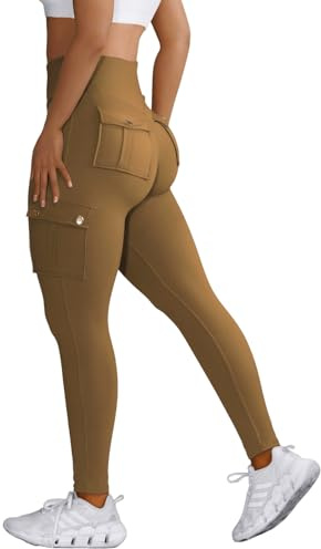 Nuofengkudu Sportbyxor med hög midja för damer, kvinnor, leggings med fickor, S