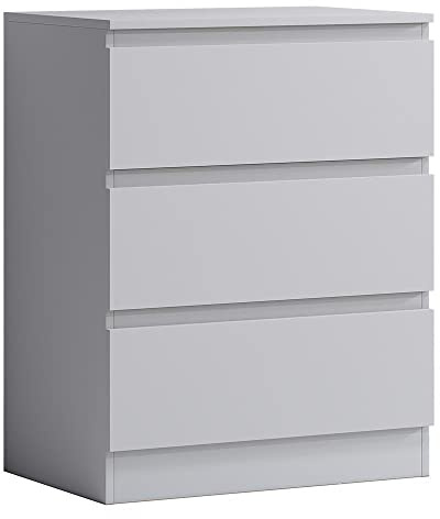 FWStyle Modern Bedroom Furniture Chest of Drawers, Large 3 Drawer Chest, Matt White