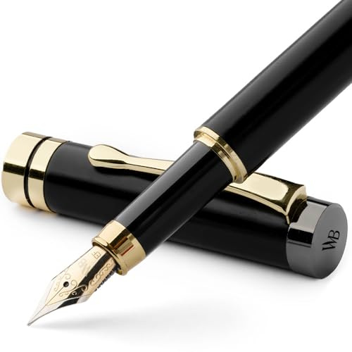 Wordsworth & Black's Set Penna Stilografica, Legno Di Bambù Di Lusso - Pennino Extra Fine, Astuccio Regalo; 6 Cartucce D'inchiostro, Convertitore Di Ricarica D'inchiostro - Calligrafia [Legno Nero]