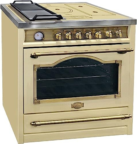 Kaiser Empire HC 93655 Retro Herd mit Induktionskochfeld 90cm Elfenbein Range Coocker | Multi 8 Elektrobackofen 115L, mit Drehspieß | 5 Induktionszonen (2 Flex-Zonen) mit Booster | Selbstreinigung