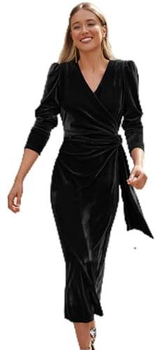 Nuevo Vestido de Verano para Mujer, Elegante Vestido de Noche de Manga Larga de diseño francés, Falda de Terciopelo dorado-GQTC001 Negro-S