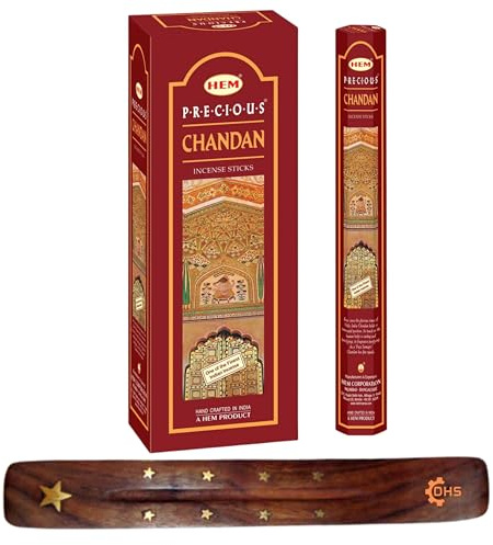 HEM Precious Chandan Incense Sticks with DHS stick holder for Healing,Aromatherapy,Spirituality,Spa,Yoga,Meditation…