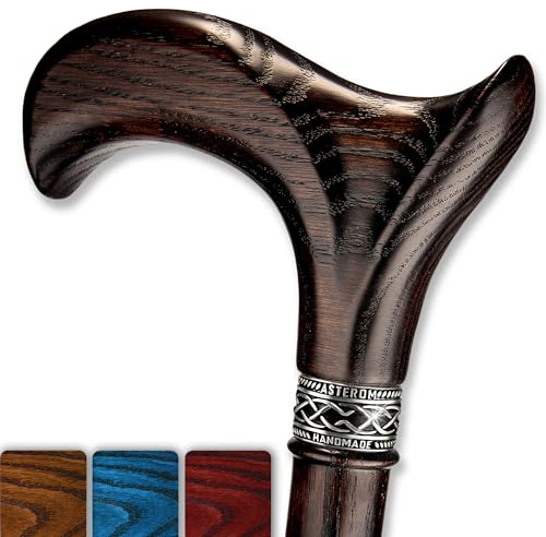Asterom Walking Cane - Handmade, Ergonomic, Canes for Men - Wooden Walking Sticks for Seniors, Unique, Cool (Walnut, 35 Inches)