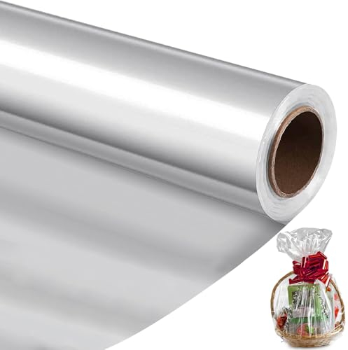 Geschenkfolie Transparent, 40cm x 300cm Geschenkpapier Cellophan Rolle Verpackungspapier Durchsichtig für Geschenkkörben Geschenk Kunst Blumen Handwerk