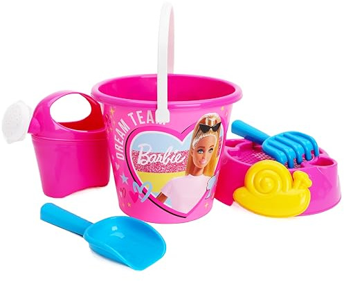 Toyland® Barbie Set da 6 secchielli e Palette con annaffiatoio - Giochi con Sabbia e Acqua - Giocattoli da Spiaggia