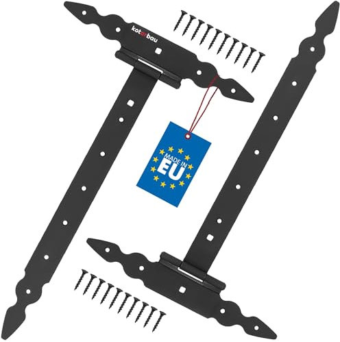 KOTARBAU® 2 x Charnière en T de 400 mm en Acier noir | Charniere Porte Lourde | Penture | Charniere Portail | Charnière Porte Lourde | Penture Volet Bois | Charnieres | Charniere Noir | Charnières