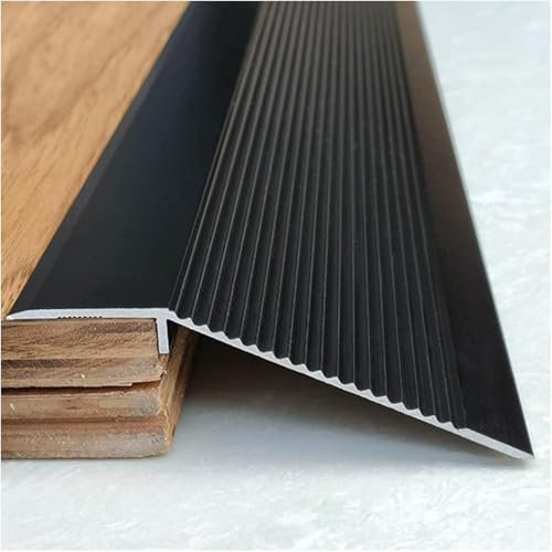 Tira de transición de puerta para suelos irregulares, laminada de vinilo, azulejos de madera, revestimiento de aluminio, pieza de junta fácil de cortar, 110 cm (negro)