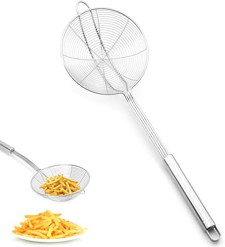 Schiumarola in Acciaio Inox,scolapasta con pratico gancio,Cucchiaio e schiumarola,Schiumarola a ragno,adatta per cucinare in cucina,grigliare,cuocere a vapore e scolare (14 cm)