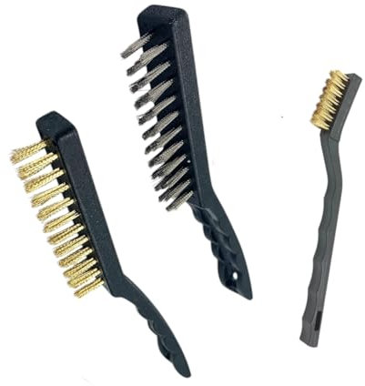 Set di 3 spazzole metalliche Spazzola inin ottone inox metallica nylon Manico in plastica Spazzola antigraffio Spazzola per sporco di saldatura, scorie di saldatura, ruggine (3 pezzi) 07056