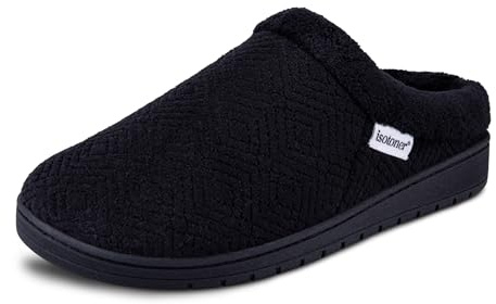 isotoner Women's Indoor/Outdoor Slip-on Diamond Microterry Gemma Clog Slippers with Memory Foam Comfort, Black, 8.5-9