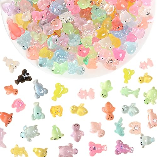 LUMOOM Lot de 100 mini figurines en résine - Mini figurines lumineuses stochastiques - En résine colorée - Petites figurines d'animaux pour décoration de jardins paysagers miniatures, bonsaï