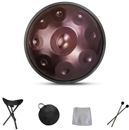 440 HZ stål handpanna slagverksinstrument, handpan trumset, D mindre 9 anteckningar handpan trumma, 22 tums slagverk instrument med trumstativ, för meditation yoga ljudläkning (lila)