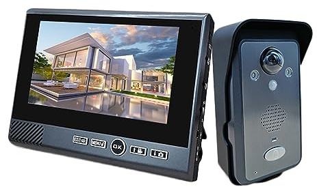 Sistema de videoportero inalámbrico de 7 Pulgadas para viviendas particulares: interfono sin Necesidad de Perforaciones, Timbre, videoportero, intercomunicadores para Apartamentos (8182D1S)