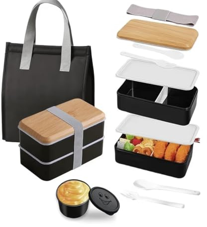 zaraf Bento Lunch Box 2 Couches Boite Repas Compartiment 1200 ml Lunchbox Hermétique avec Couverts Kit et Sac Isotherme Repas Boite Bento pour Adultes Enfants (1400, Millilitres, 1400)
