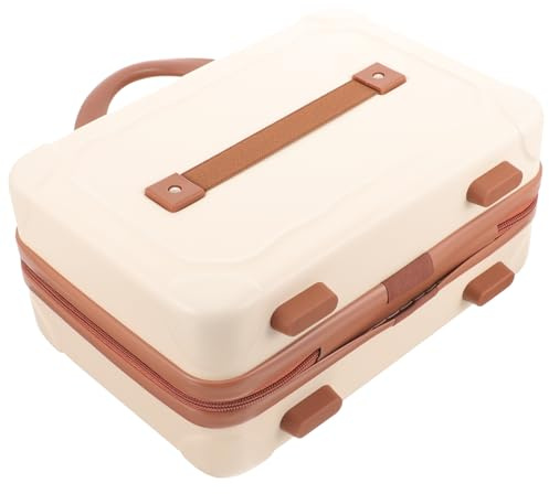 FRCOLOR Estuche de Maquillaje Portátil Mini Maletín de Viaje para Mujer Maleta Pequeña Rígida Color Marfil Organizador Ligero y Espacioso para Cosméticos y Joyas