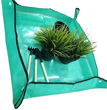 FonHNDG trädgårdsväxtmatta växtmatta, 50–100 cm, trädgårdsarbete, blomjord, vikbar, för trädgårdsväxter, blomkruka, omplantering, vattentäta mattor, växttillbehör (50 x 50 cm grön)