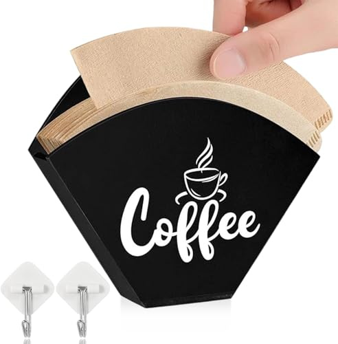 ZIJANG Filtertütenhalter, Wiederverwendbarer Stylischer Kaffeefilterhalter, Hölzerner Kaffeefilter Papierhalter, Schwarzer Kaffeefilter Wandhalter, mit Haken, für Küche, Café Und Büro