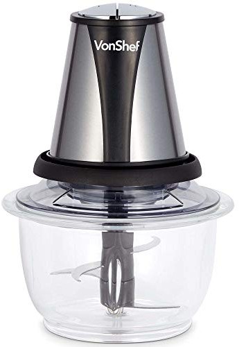 VonShef Elektronischer Multi-Zerkleinerer 400W Kompakt – Schnell, Effizient Mit 2 Geschwindigkeitsstufen, 1,2L Glasbehälter und 4 Edelstahlklinge – Perfekt für Salate, Suppen, Salsa, Pesto