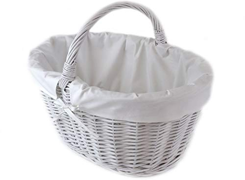 MyBer® Einkaufskorb Rattankorb Weidenkorb Flaschenkorb Geschenkkorb geflochten BTH 43/33/25-35cm stabiler Tragekorb aus Weide K13-113-W-W