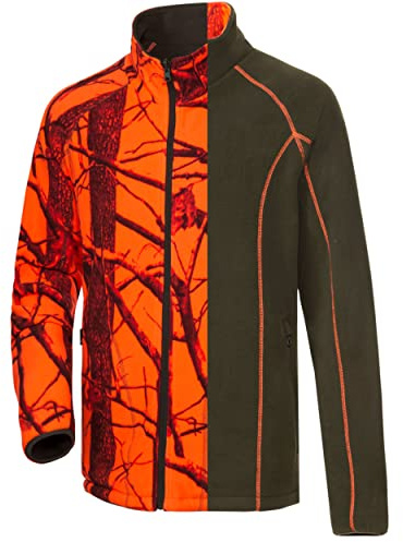 K&S Wildcameras signal orange camo herr vändbar fleecejacka olivgrön vändjacka fleecejacka jakt jakt jacka, Signalorange Realere Camo and Oliv, 54