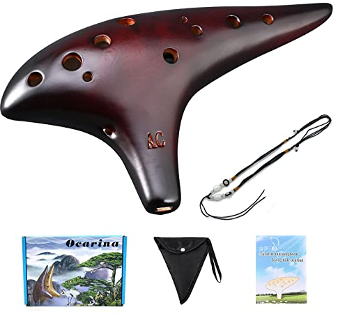 LIEKE Okarina 12 Löcher Alto C Stroh Rauchkeramik Ocarina, Musikinstrument,Geschenk für Kinder und Erwachsene, mit Songbook Nackengurt Tasche