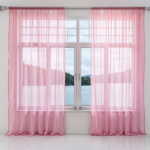 WedDecor Light Filtering Blush Pink Sheer Curtains 90 x 56 – 2 Panel Voile Drapes with Rod Pole Pocket for Windows, Doors, Living Room, Bedroom, Patio, Kitchen, Hotel, and Café Use