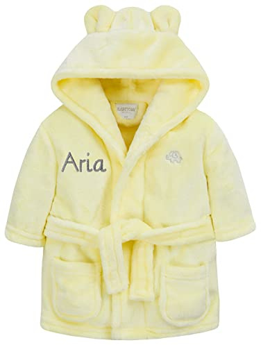 Gembroidery Personalised Baby Bathrobe Hooded Fleece Dressing Gown Super Soft Gifts Bath Robe For Boys Girls Cute Teddy Ears (12-18 Lemon)