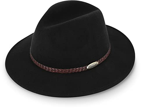 fiebig Casual Traveler ullfilthatt | Crushable & vattentät rullhatt med flätat läderbandsset, svart, 62 cm