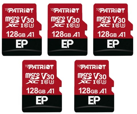 Patriot Memory 128GB A1 / V30 Tarjeta de Memoria para teléfonos y tabletas Android, grabación de Video 4K - Paquete de 5