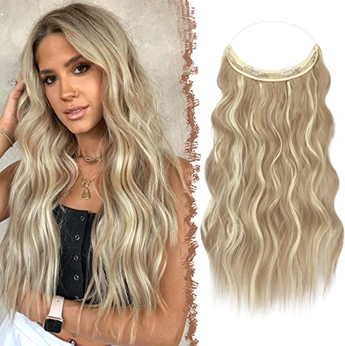 FESHFEN Secrets Haare Extensions Lange Gewellt Haarverlängerung Invisible Secret Haarextension Synthetik Hair Unsichtbarem Haarteile für Frauen, Dreckiges Blond 50 cm