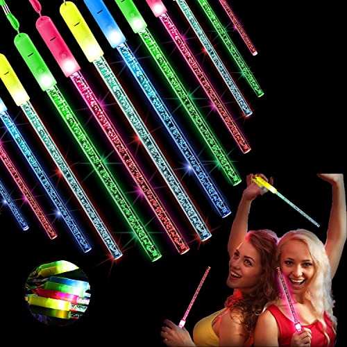12 Stück Leuchtstab Glasfaser,Leuchtstäbe Partyzubehör,Leuchtstäbe Bunte,LED Leuchtstäbe Glow in The Darkness Stick Partyzubehör,Glasfaser Leuchtstab für Kinder Weihnachten,Party,Konzert,Hochzeit
