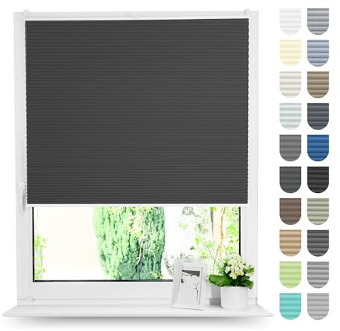 Tom'Shop Plissee Klemmfix ohne Bohren Sonnenschutz Plisseerollo Jalousie Lichtdurchlässig und Blickdicht für Fenster & Tür (WABEN Schwarz,B70cm x H150cm)