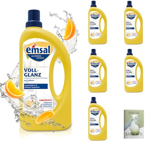 Emsal Boden-Pflege Voll-Glanz 1L, 5er Pack (5 x 1L) und Celexqua Reinigungsratgeber - Langanhaltender Glanz ohne Nachpolieren