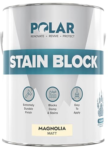 Polar Stain Blocker Paint - Matt Magnolia - 2.5 Litres | Ideal for Concrete, Cement, Wood, Brick & Painted Surfaces | Prevents & Removes Stains, Grease, Water Marks & Rust on Internal Walls & Ceilings