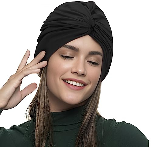 JIAHG Turban de Bain Pré-noué Plissé Élastique Femmes Bonnet de Natation Protection d'oreilles Bonnet de Piscine en Tissu Doux Respirant Pas étanche Bandeau de Cheveux pour Sauna